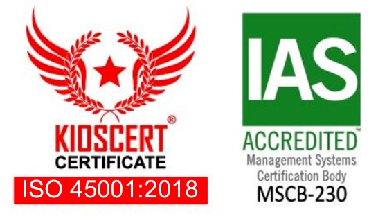 Our new ISO 45001 certificate is from Kioscert.