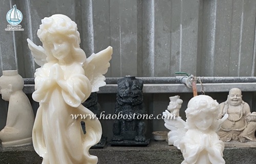 Haobo Stone White Marble Angel Carving.